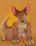 abs all_fours animal_genitalia anthro balls bedroom_eyes claws erection genitals kneeling looking_at_viewer male muscular narrowed_eyes paws penis seductive solo discon_rat kangaroo macropod mammal marsupial hi_res