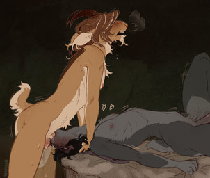 anthro anthro_on_anthro anthro_penetrated anthro_penetrating anthro_penetrating_anthro arched_back balls black_background blush breath brown_body brown_fur brown_hair deep_throat duo erection fellatio fur genitals grey_body grey_fur hair horn irrumatio looking_pleasured lying male male/male male_anthro male_penetrated male_penetrating male_penetrating_male nipple_piercing nipples nude_anthro nude_male on_back open_mouth oral oral_penetration penetration penile penis penis_in_mouth piercing scut_tail sex short_tail side_view simple_background small_waist standing tail tan_body tan_fur throat_swabbing teastash bovid caprine goat lagomorph leporid mammal rabbit hi_res