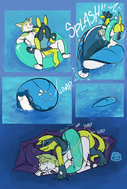 ambiguous_gender ambiguous_penetration anthro blush collar duo feral humping inflatable inner_tube internal larger_pred lounging multiple_prey open_mouth oral_vore organs penetration pouting sex_in_water sex_inside_body sex_inside_stomach size_difference soft_vore sound_effects stomach surprised tail tongue tongue_out vore water eclairscollection nintendo pokemon canid canine dondozo generation_4_pokemon generation_9_pokemon lucario mammal pokemon_(species) shiny_pokemon hi_res