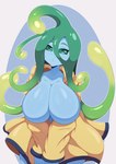 big_breasts breasts clothing coat featureless_breasts female looking_at_viewer monster_girl_(genre) raincoat solo topwear bigdon1992 monster_musume suu_(monster_musume) goo_creature goo_humanoid humanoid 2024 absurd_res hi_res