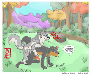 anal anal_penetration animal_genitalia animal_penis anthro anthro_on_feral anthro_penetrated balls bestiality bodily_fluids canine_genitalia canine_penis collar cum dialogue duo erection eyewear feral feral_on_top feral_penetrating feral_penetrating_anthro from_behind_position furry_confusion genital_fluids genitals glasses intraspecies intraspecies_bestiality knot knotted_penis leash looking_pleasured male male/male male_on_bottom male_on_top male_penetrated male_penetrating male_penetrating_male mating_grip mounting obscured_penetration on_bottom on_top penetration penile penile_penetration penis penis_in_ass precum sex speech_bubble text fennec_(artist) breath_of_the_wild nintendo the_legend_of_zelda twilight_princess akela_vincent link_(wolf_form) canid canine canis mammal wolf english_text