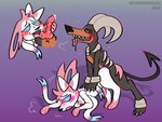 4:3 absurd_res duo eeveelution feral generation_2_pokemon generation_6_pokemon genitals hi_res houndoom knot licking male male/male nintendo oral penile penis penis_lick pokemon pokemon_(species) sex sylveon tongue wickedwhiskerz