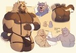5_fingers anthro anthro_on_anthro areola barazoku biceps big_bulge big_butt big_muscles biped black_bow_tie black_eyebrows black_nose blush blush_lines bodily_fluids border bow_tie brown_body brown_fur bulge butler butt butt_focus claws clothed clothed_anthro clothed_male clothing deltoids dialogue duo eyebrow_slit eyebrows eyes_closed finger_claws fingerpads fingers fur grey_body grey_fur hand_behind_back humanoid_hands jockstrap laugh male male/male male_anthro multicolored_body multicolored_fur multicolored_tail muscular muscular_anthro muscular_male navel nipples open_mouth open_smile pawpads pecs pink_areola pink_nipples pink_pawpads print_clothing print_jockstrap print_underwear question_mark shirt shirt_cuffs simple_background smile standing suspenders sweat sweatdrop t-shirt tail tail_motion tailwag text topless topless_anthro topless_male topwear triceps underwear white_border white_eyebrows white_inner_ear yellow_background theor canid mammal digital_media_(artwork) english_text hi_res shaded