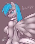 anthro anthrofied blue_eyes blue_hair blush breasts collar feathered_wings feathers female grin hair looking_at_viewer nipples nude side_boob simple_background smile solo wings florecentmoo friendship_is_magic hasbro my_little_pony mythology raindrops_(mlp) equid equine mammal mythological_creature mythological_equine pegasus hi_res