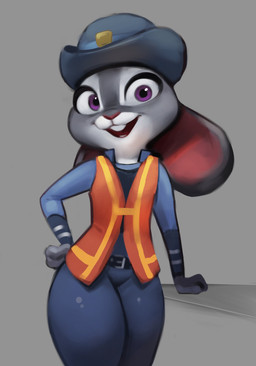 anthro belt biped bowler_hat buckteeth clothed clothed_anthro clothed_female clothing countershade_face countershading dipstick_ears ear_markings female fully_clothed fully_clothed_anthro fully_clothed_female fur grey_body grey_fur hand_on_hip hat headgear headwear high-vis looking_at_viewer multicolored_ears open_mouth open_smile philtrum police police_uniform purple_eyes safety_vest simple_background smile smiling_at_viewer solo teeth thick_thighs topwear uniform vest wide_hipped_female wide_hips qupostuv35 disney zootopia judy_hopps lagomorph leporid mammal rabbit 2022 hi_res source_request unavailable_at_source