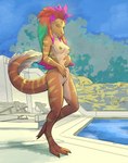 areola breasts female genitals hair markings multicolored_hair nipples nude outside pool pussy solo stripes tail hattonslayden the_gabatrix_database theuniverseofcmed itrean digital_media_(artwork) hi_res story story_in_description