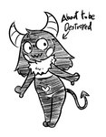 2_horns anthro biped black_body clothed clothing dot_eyes female floppy_ears head_tuft heart_symbol horn lop_ears neck_tuft panties rosy_cheeks simple_background simple_eyes solo spade_tail standing tail text topwear tube_top tuft underwear wavy_mouth soulcentinel bibi_(o-den) demon 2023 english_text monochrome