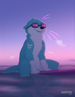 andromorph andromorph_anthro anthro biped blue_body blue_fur blue_tail casual_nudity eyewear featureless_chest fingers fur genitals intersex intersex_anthro morning nude nude_andromorph nude_anthro nudist open_mouth open_smile outdoor_nudity outside pose sea sitting sky smile solo sunglasses surfboard tail teeth text three-quarter_view vulva water letodoesart sync_(mith) mammal mustelid otter 2025 artist_name cool_colors dated digital_drawing_(artwork) digital_media_(artwork) english_text hi_res portrait three-quarter_portrait