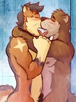 anthro arms_around_neck arms_around_partner belly brown_body brown_fur duo eyes_closed facial_hair french_kissing fur goatee kissing licking_tongue male male/male nude pubes scar shower tongue tongues_touching whiskers ventkazemaru echo_(game) echo_(series) echo_project chase_hunter mammal mustelid otter hi_res