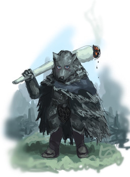 5_fingers anthro armor black_body black_fur bloodshot_eyes blue_eyes boots clothed clothing drugs fingers footwear fur holding_object male marijuana shoes simple_background solo standing redustheriotact elden_ring fromsoftware blaidd_(elden_ring) canid canine canis mammal wolf 2022 hi_res