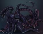 after_sex all_fours bodily_fluids claws cum cum_in_ass cum_inside drooling duo erection genital_fluids genitals lying male male/male messy on_back open_mouth penis saliva simple_background spreading spread_legs toe_claws sinsmonster alien_(franchise) alien xenomorph 2016 absurd_res hi_res