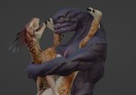 3d_(artwork) alien anthro breasts chocoscorner digital_media_(artwork) duo feet_up female halo_(series) humanoid ibie'shan kig-yar looking_at_another male male/female microsoft muscular muscular_male nipples nude open_mouth sangheili scalie simple_background teeth tongue xbox_game_studios