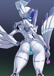 anus butt camel_toe chlorophytum clothing condom darling_in_the_franxx female hand_on_hip hi_res humanoid looking_at_viewer looking_back looking_back_at_viewer machine not_furry panties pinup pochincoff pose robot robot_humanoid sexual_barrier_device simple_background solo studio_trigger underwear unused_condom wrapped_condom