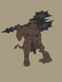 anthro axe balls genitals hooves horn male muscular nude penis solo world naughty_ram blizzard_entertainment european_mythology greek_mythology mythology warcraft bovid bovine mammal minotaur tauren 3:4 hi_res