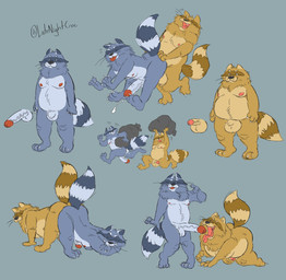 anthro balls belly big_balls big_penis duo erection flaccid foreskin genitals grey_background humanoid_genitalia humanoid_penis male male/male moobs nipples nude penis retracted_foreskin sex simple_background slightly_chubby unretracted_foreskin latenightcroc mammal procyonid raccoon 2026 hi_res