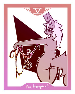 ambiguous_gender anthro arm_outstretched black_sclera butt card fluffy fluffy_tail hair ink inner_ear_fluff jagged_teeth long_ears long_hair magic magic_user major_arcana nude rear_view smile smiling_at_viewer solo standing tail tarot tarot_card tendrils the_hierophant_(tarot) thick_thighs tuft conditional_dnp lodi_(artist) lodi_(character) demon 4:5 absurd_res hi_res restricted_palette nonbinary_(lore)