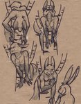 anthro duo female fur male nude open_mouth simple_background stuck lirkov canid canine fox hare lagomorph leporid mammal red_fox true_fox 2020 absurd_res comic hi_res huge_filesize traditional_media_(artwork)