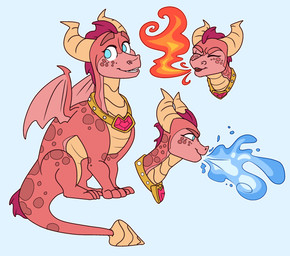 2_horns 3_fingers 3_toes blue_eyes breath_powers countershading elemental_manipulation feet female feral fingers fire fire_breathing fire_manipulation horn jewelry membrane_(anatomy) membranous_wings on_haunches pink_body pink_scales quadruped scales simple_background spade_tail tail tan_body tan_countershading tan_scales tapering_tail thick_tail toes water water_breathing water_manipulation white_background wings rilgarian activision european_mythology mythology spyro_the_dragon ember_(spyro) dragon mythological_creature mythological_scalie scalie western_dragon 2022