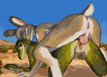 all_fours anthro anus backsack balls breasts butt duo erection eyes_closed female female_penetrated from_behind_position fur genitals looking_back male male/female male_penetrating male_penetrating_female nude outdoor_nudity outside outside_sex penetration penile penile_penetration penis penis_in_vagina sex smile tail vaginal vaginal_penetration vulva whiskers tazal hare lagomorph leporid lizard mammal reptile scalie absurd_res digital_media_(artwork) hi_res