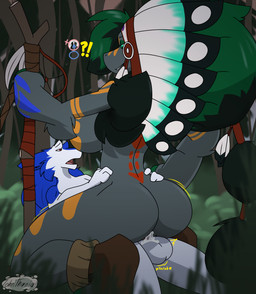 alternate_color anthro balls bodily_fluids bodypaint breasts butt cowgirl_position cum cum_in_vagina cum_inside detailed_background duo female female_on_top female_penetrated forest from_front_position genital_fluids genitals half-closed_eyes hands_on_hips larger_female larger_penetrated looking_down male male/female male_on_bottom male_penetrating male_penetrating_female narrowed_eyes on_bottom on_top open_mouth orgasm outside painted_breasts penetration penile penile_penetration penis penis_in_vagina plant sex size_difference smaller_male smile sunset throbbing throbbing_balls tree tribal vaginal vaginal_penetration johnithanial nintendo pokemon fan_character mauro_skyles tribe-zor generation_5_pokemon pokemon_(species) sergal zoroark hi_res