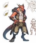 anthro blep bottomwear clothing horn male pants solo tail tongue tongue_out inubikko garnid_zeke_(inubikko) scalie