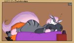2023 alexis-01 anthro arcanine areola bed big_breasts big_butt black_areola bowhuskers breasts butt canid canine currypuppy digital_media_(artwork) duo eyes_closed female fluffy fluffy_tail fox fur furniture generation_1_pokemon hi_res huge_butt larger_female lying_on_another male male/female mammal nintendo orange_body orange_fur pokemon pokemon_(species) potbelly ribbon_(bowhuskers) size_difference sleeping tail