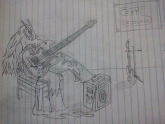 amplifier anthro bass_guitar biped female guitar hair long_hair looking_at_viewer musical_instrument plucked_string_instrument poster raised_leg seductive sitting solo string string_instrument wire jg-draws nintendo pokemon blaze_(jg-draws) ozzy_osbourne avian bird blaziken generation_3_pokemon pokemon_(species) 2015 4:3 black_and_white monochrome sketch