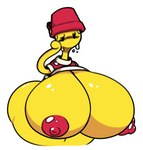 anthro areola big_breasts big_butt blush bodily_fluids breasts butt clothing dewbber female generation_2_pokemon hat headgear headwear huge_breasts huge_butt huge_thighs hyper hyper_breasts hyper_butt hyper_thighs mouthless nintendo nipples pokemon pokemon_(species) shuckle simple_background simple_eyes solo standing sweat thick_thighs wide_hips yellow_body