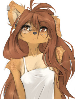 anthro biped breasts clothed clothed_anthro clothed_female clothing countershade_torso countershading ear_piercing female front_view fur hair inner_ear_fluff looking_at_viewer piercing simple_background solo tattoo tuft tinygaypirate apogee_(tinygaypirate) canid canine canis domestic_dog mammal 2026 digital_drawing_(artwork) digital_media_(artwork) hi_res