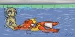 anthro barbel_(anatomy) clothing dialogue duo female flesh_whiskers instructing kick learning_to_swim lesson male nude swimming swimming_pool swimwear text water wet shardshatter nintendo pokemon feebas generation_1_pokemon generation_3_pokemon magikarp pokemon_(species) english_text