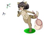 anthro black_hair brown_body brown_eyes brown_fur butterfly_net casual_nudity female flat_chested fur genitals grass hair holding_net humanoid_genitalia humanoid_pussy navel net nipples nude plant plantigrade pussy simple_background solo standing white_background young young_anthro nennachan java_(tsunderepanda) arthropod domestic_cat dragonfly felid feline felis insect mammal 5:4 hi_res