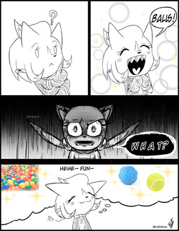 anthro ball dialogue female hand_on_chin happy humor question_mark smile speech_bubble stunned tennis_ball text thinking thinking_pose thought_bubble labluarts sega sonic_the_hedgehog_(series) fan_character marine_the_raccoon canid canine canis dingo mammal procyonid raccoon comic english_text hi_res
