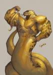 abs anthro apode biceps big_biceps diarmaidhutchence draconcopode flexing forked_tongue goroguro hi_res legless male muscular muscular_anthro muscular_male naga pecs reptile scales scalie serpentine snake solo tongue tongue_out yellow_body yellow_scales