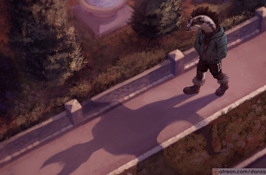 anthro clothed clothing inspired male patreon_logo shadow solo sunset text warm conditional_dnp danza mythology nintendo patreon pokemon rel_(relightcharge) dragon generation_8_pokemon mythological_creature mythological_scalie obstagoon pokemon_(species) scalie url