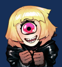 1_eye big_eyes blonde_hair clothing eyelashes female front_view hair jacket leather leather_clothing leather_jacket leather_topwear light_body light_skin looking_at_viewer monster_girl_(genre) multicolored_body multicolored_skin noseless not_furry open_mouth open_smile pale_skin pink_eyes sharp_teeth short_hair simple_background smile solo teeth topwear transparent_background two_tone_body two_tone_skin colorwrath annie_(anaid) cyclops humanoid tailclops_(race) tailclops_(species) 2d_animation alpha_channel animated bust_portrait portrait