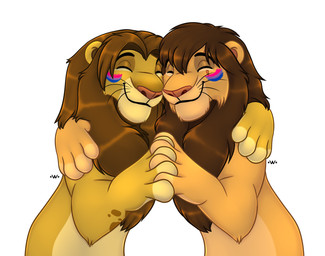 duo feral feral_on_feral hug lgbt_pride male male/male pride pride_colors wanda_lioness lgbt_pride_month thelionking felid lion mammal pantherine digital_media_(artwork) hi_res