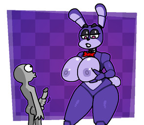 anthro areola big_breasts bow_tie breast_grab breasts checkered checkered_background cotton_tail duo eyebrows female genitals hand_on_breast holding_breast huge_breasts machine male male/female masturbation nipples nude pattern_background penis pink_eyes purple_areola purple_background purple_body purple_nipples simple_background thick_eyebrows white_background crushtrap five_nights_at_freddy's scottgames bonnie_(fnaf) animatronic human lagomorph leporid mammal rabbit robot 2023 digital_media_(artwork)