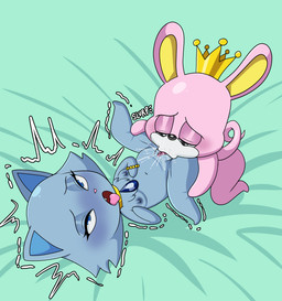 ahegao anthro blue_body blue_eyes blue_fur bodily_fluids bracelet breasts cheek_tuft chibi clitoris collar crown cunnilingus curled_tail deep_cunnilingus duo ejaculation eyes_closed facial_markings facial_tuft female fur genital_fluids genitals half-closed_eyes head_markings headgear jewelry leg_grab looking_pleasured lying male male/female markings muzzle_(marking) narrowed_eyes navel nipples on_back oral orgasm penetration pink_body pink_fur sex shortstack shuddering spread_legs spreading tail tongue tongue_out tongue_penetration tuft vaginal vaginal_fluids vaginal_squirting ninotrash jewelpet sanrio sega sega_fave king_(jewelpet) lapis_(jewelpet) bulldog canid canine canis domestic_cat domestic_dog felid feline felis mammal mastiff molosser russian_blue absurd_res hi_res