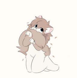 anthro bent_legs bite blue_eyes brown_body brown_fur ears_up female fur genitals leaf presenting presenting_vulva solo tail tail_bite tail_in_mouth vulva white_body white_fur vlaxi111 domestic_cat felid feline felis mammal hi_res