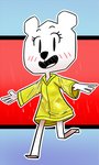 anthro blush clothed clothing coat female on_model paper raincoat raining simple_background smile solo topwear wet yellow_raincoat hitsuji cartoon_network the_amazing_world_of_gumball teri_(tawog) bear mammal paper_creature 2020 3:5 digital_media_(artwork)