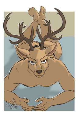 anthro antlers butt clothing feet horn jockstrap male solo stare tail underwear mr.brapion beastars louis_(beastars) deer mammal hi_res