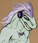 anthro electronics half-length_portrait headphones lizard male mane mask monitor_lizard portrait reptile scalie solo tattoo weredraegon