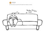 anthro ask_blog asking asking_another asking_what directional_arrow feet furniture hindpaw information_label male message name_drop name_in_message on_sofa pawpads paws question questioning_tone sitting sitting_on_sofa sleeping slightly_chubby slightly_chubby_anthro slightly_chubby_male snoring sofa solo sound_effects tail_on_furniture tail_on_sofa text user_avatar user_message vowelless vowelless_sound_effect zzz digitalpelican curious_cat joey_(digitalpelican) canid canine mammal raccoon_dog tanuki english_text