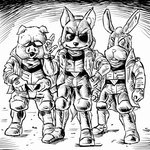 anthro belt boots bottomwear clothing eyewear footwear gloves group handwear jacket male pants shoes sunglasses topwear trio takaya_imamura nintendo star_fox james_mccloud peppy_hare pigma_dengar canid canine domestic_pig fox lagomorph leporid mammal rabbit suid suine sus_(pig) 1:1 hi_res monochrome