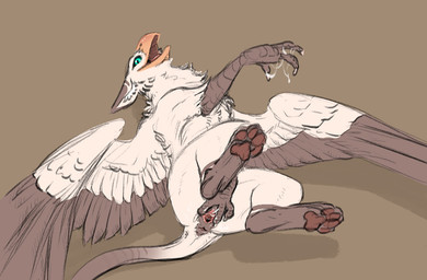 anus beak bodily_fluids brown_body brown_feathers chest_tuft claws cum cum_on_hand cum_string digitigrade dipstick_ears ear_markings feathered_wings feathers female feral finger_claws genital_fluids genitals green_eyes inner_ear_fluff leg_markings lying markings multicolored_ears on_back open_mouth open_smile pawpads quadruped scuted_arms scutes shadow smile socks_(marking) solo spread_vulva spreading tuft vulva white_body white_feathers wings flamespitter mythology avian gryphon mythological_avian mythological_creature 2023