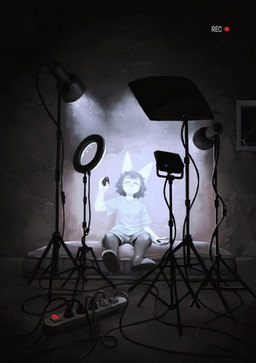4_fingers ambiguous_gender anthro black_hair black_nails bottomwear bright_light broken_window camera_hud camera_view clothed clothing colored_nails controller cord detailed_background ear_piercing electronics feet fingers floodlight footwear fur grey_bottomwear grey_clothing grey_pants grey_shorts hair holding_controller holding_object holding_remote_control lamp light looking_at_viewer mattress mattress_on_floor nails pants phone piercing power_cord power_strip recording remote_control ring_light shirt shoes shorts sitting sitting_on_mattress slippers solo t-shirt text topwear white_body white_clothing white_eyes white_fur white_shirt white_t-shirt white_topwear window khorrorshow domestic_cat felid feline felis mammal 2026 absurd_res dated digital_media_(artwork) digital_painting_(artwork) english_text hi_res lighting painting_(artwork) signature
