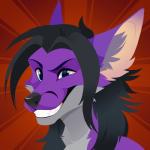 anthro black_hair black_nose blue_eyes cheek_tuft eyebrows facial_tuft fur hair inner_ear_fluff male multicolored_body multicolored_fur purple_body purple_fur simple_background smile solo teeth tuft feve avantle canid canine fox mammal 1:1 2019 bust_portrait portrait