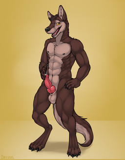abs animal_genitalia animal_penis anthro balls bodily_fluids brown_body brown_fur canine_genitalia canine_penis countershade_balls countershade_face countershade_genitalia countershade_neck countershade_tail countershade_torso countershading cum cum_on_hand cum_on_self cum_string erection fur genital_fluids genitals knot knotted_penis looking_at_viewer male male_anthro muscular muscular_anthro muscular_male nipples nude nude_anthro nude_male open_mouth open_smile pecs penis pink_penis sheath simple_background smile smiling_at_viewer solo standing tail tan_body tan_fur teeth tongue yellow_background yellow_eyes mintyderg canid canine mammal 2018 hi_res
