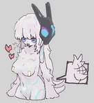 anthro blue_eyes butt female floppy_ears fur glowing glowing_markings heart_symbol long_ears markings mask nipple_tape pasties short_tail simple_background solo tail tail_motion tailwag tape white_body white_fur wool_(fur) podo league_of_legends riot_games tencent kindred_(lol) lamb_(lol) bovid caprine mammal sheep digital_media_(artwork) hi_res