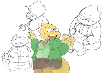 anthro book bottomwear clothed clothing eyewear furgonomics glasses green_clothing jacket necktie rectangular_glasses round_glasses simple_background skirt solo tail tail_through_skirt teacher topwear white_background yellow_body yellow_skin alpi deltarune undertale undertale_(series) alphys lizard reptile scalie 2018 archived_source